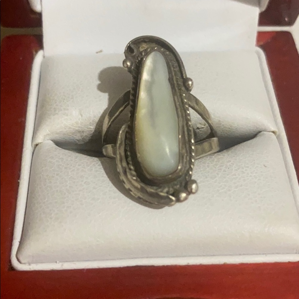 Sterling Silver Mother Of Pearl Stone Navajo Ring